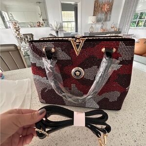 Gem stone Gianni Handbag with Gold Accents unique standout to purse collection .